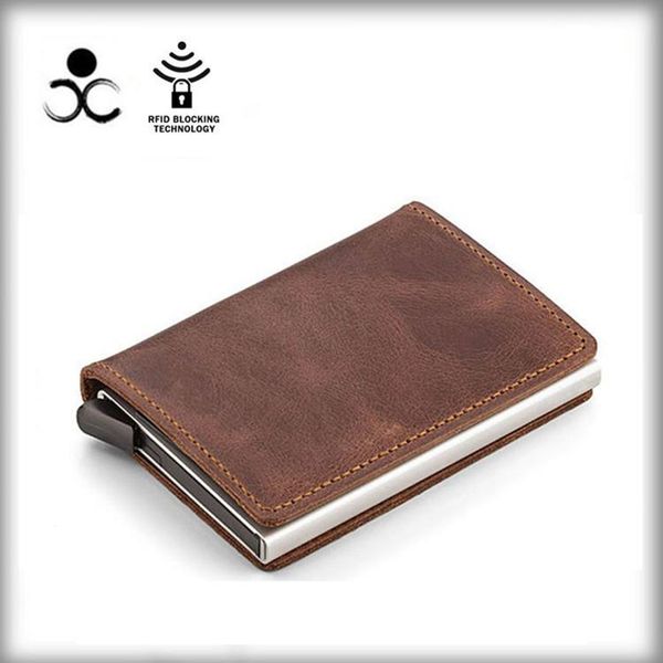 card holders men's case rfid aluminum alloy brake imported genuine leather metal wallet, Brown;gray
card holders men's case rfid aluminum alloy brake imported genuine leather metal wallet, Brown;gray