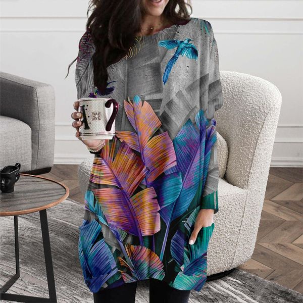 spring and autumn leaf bird pattern long pocket t-shirt female elements round neck loose comfortable homewear, Black;gray
spring and autumn leaf bird pattern long pocket t-shirt female elements round neck loose comfortable homewear, Black;gray