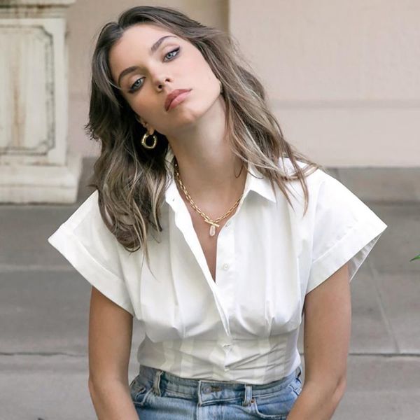 women's t-shirt style white design sense batwing sleeve shirt spring and summer tight waist slim lapel short 2021
women's t-shirt style white design sense batwing sleeve shirt spring and summer tight waist slim lapel short 2021