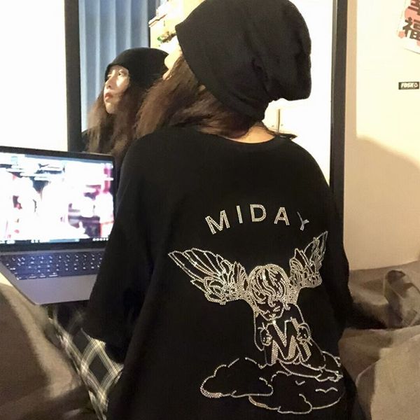 2021 summer new cupid angel diamond short sleeve hip hop high street dark t-shirt girl's top, White;black
2021 summer new cupid angel diamond short sleeve hip hop high street dark t-shirt girl's top, White;black