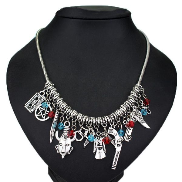 pendant necklaces women supernatural gun tape multi-pendant choker necklace snake chain accessories colar, Silver
pendant necklaces women supernatural gun tape multi-pendant choker necklace snake chain accessories colar, Silver