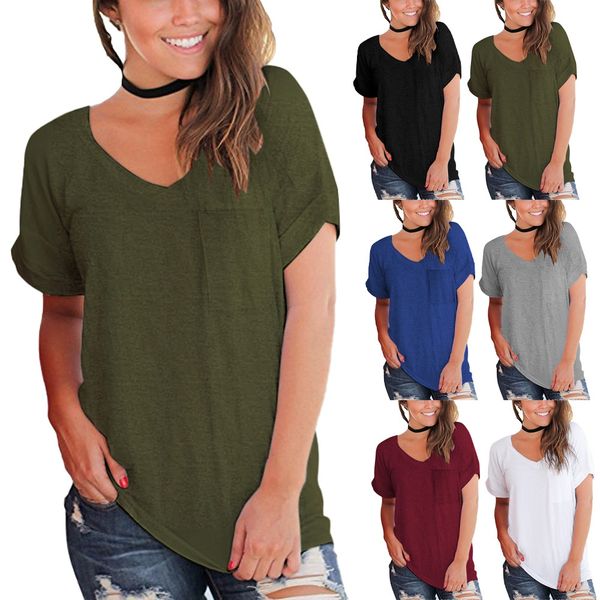 european and american women's 2021 summer new v-neck solid color short sleeve loose casual t-shirt, White
european and american women's 2021 summer new v-neck solid color short sleeve loose casual t-shirt, White