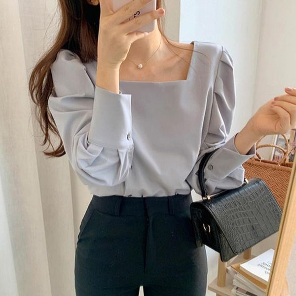 women's blouses & shirts korean spring elegant square collar women vintage single breasted solid pullover office lady slim clothes, White
women's blouses & shirts korean spring elegant square collar women vintage single breasted solid pullover office lady slim clothes, White