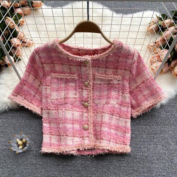women's jackets french elegant ladies small fragrant style tweed jacket summer 2021 pink/blue short sleeve thin coat outwear, Black;brown
women's jackets french elegant ladies small fragrant style tweed jacket summer 2021 pink/blue short sleeve thin coat outwear, Black;brown