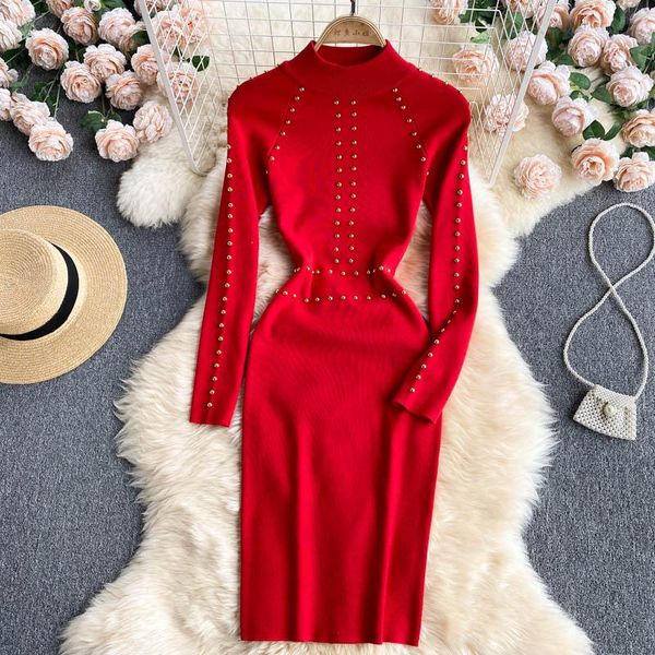 casual dresses 2021 autumn women rivet design knitted dress strand collar long sleeve elastic slim sheath bodycon short, Black;gray
casual dresses 2021 autumn women rivet design knitted dress strand collar long sleeve elastic slim sheath bodycon short, Black;gray