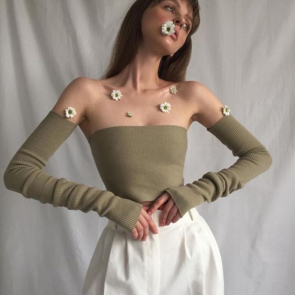 women's t-shirt vest short slim one-line strapless chest wrap sleeve set green, White
women's t-shirt vest short slim one-line strapless chest wrap sleeve set green, White