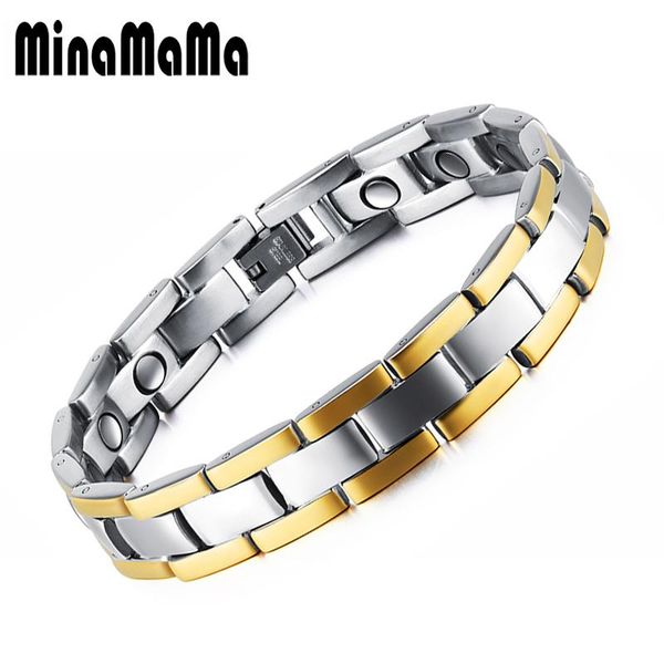 link, chain stainless steel gold silver mix color magnetic bracelets for men health care male therapy, Black
link, chain stainless steel gold silver mix color magnetic bracelets for men health care male therapy, Black