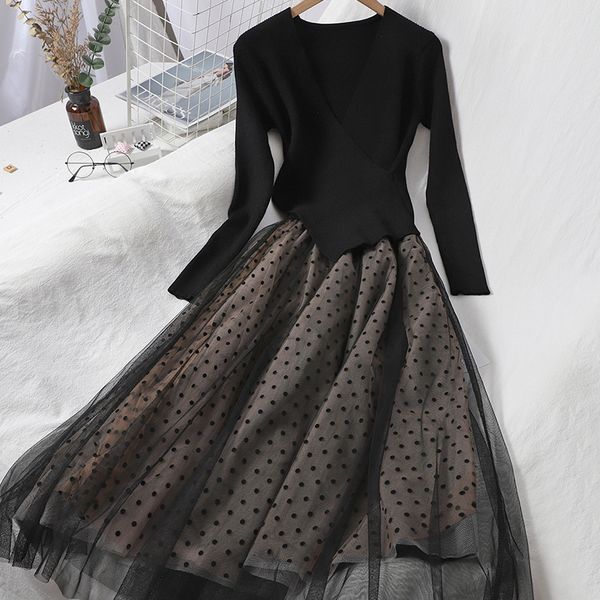 2021 women patchwork mesh autumn winter v neck knitted sweater dot es ladies vintage party vestidos mujer 344w, Black;gray
2021 women patchwork mesh autumn winter v neck knitted sweater dot es ladies vintage party vestidos mujer 344w, Black;gray