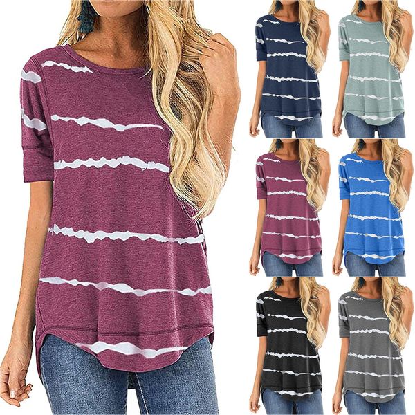 women european and american women's round neck loose irregular stripe short sleeve casual t-shirt, White
women european and american women's round neck loose irregular stripe short sleeve casual t-shirt, White