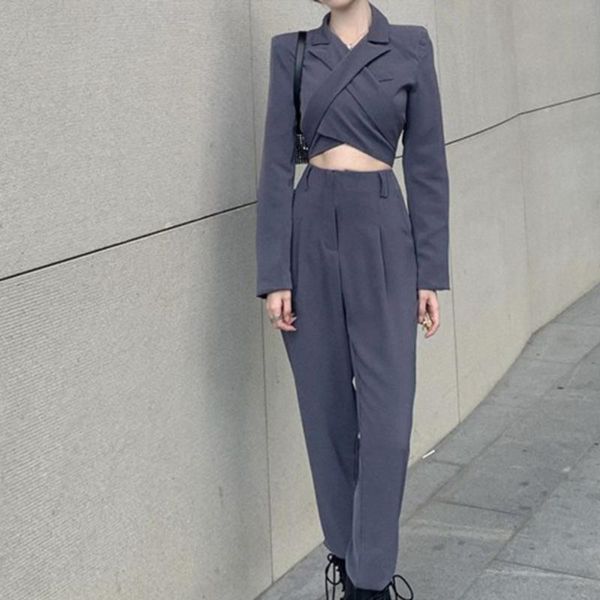 women's two piece pants zovsv 2021 blazer suit long sleeve backless cropped and high waist set gray blazers suits, White
women's two piece pants zovsv 2021 blazer suit long sleeve backless cropped and high waist set gray blazers suits, White
