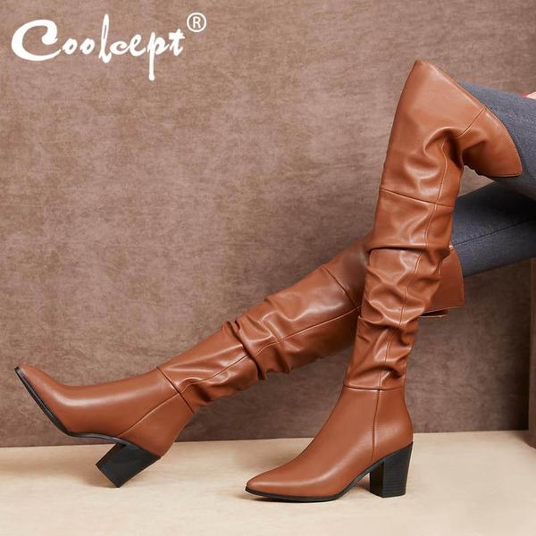boots coolcept thigh high women genuine leather office ladies over knee shoes pointed toe heel plus size 31-43, Black
boots coolcept thigh high women genuine leather office ladies over knee shoes pointed toe heel plus size 31-43, Black