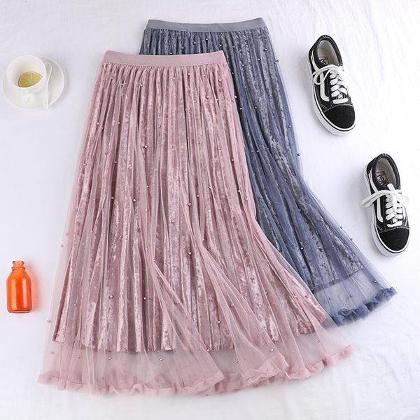 skirts autumn and winter style pleated lace mesh nail bead gold velvet high waist thin medium length skirt women's, Black
skirts autumn and winter style pleated lace mesh nail bead gold velvet high waist thin medium length skirt women's, Black