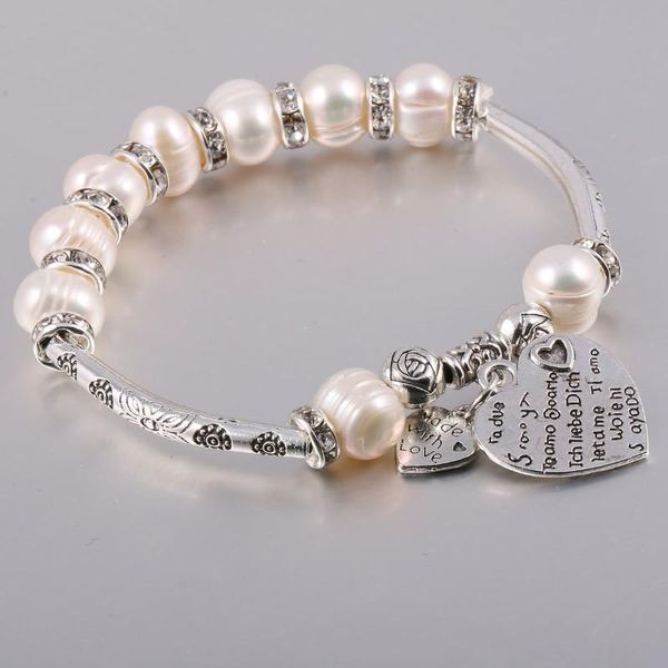 bangle exquisite pearl 7-8mm + 4x25mm zinc alloy pipe fittings 20mm heart pendant jewelry wholesale, Black 
bangle exquisite pearl 7-8mm + 4x25mm zinc alloy pipe fittings 20mm heart pendant jewelry wholesale, Black