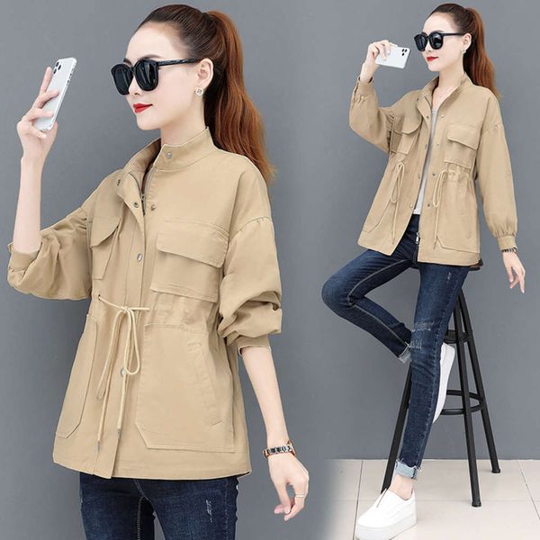 tooling windbreaker women's middle long 2021 spring and autumn new korean loose short this year popular small coat, Tan;black
tooling windbreaker women's middle long 2021 spring and autumn new korean loose short this year popular small coat, Tan;black
