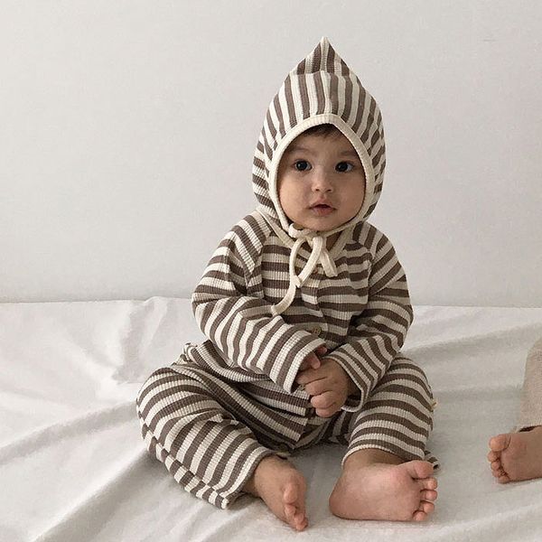 korean childrens clothing 2020 baby fall new waffle long crawling baby romper clothes, Blue