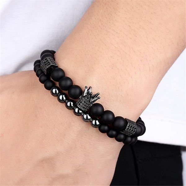 beaded, strands 8mm frosted black stone 6mm gallstone micro-inlaid crown men's elastic beaded bracelet
beaded, strands 8mm frosted black stone 6mm gallstone micro-inlaid crown men's elastic beaded bracelet