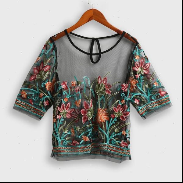 women see through blouse transparent mesh floral embroidered half sleeves sheer 3xl 5xl plus size shirts female tunic black, White
women see through blouse transparent mesh floral embroidered half sleeves sheer 3xl 5xl plus size shirts female tunic black, White