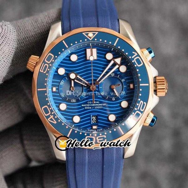 

designer watches 44mm dive 300mm blue texture dial quartz chronograph mens watch 210.30.44.51.03.001 satch tone rose gold steel case, Slivery;brown