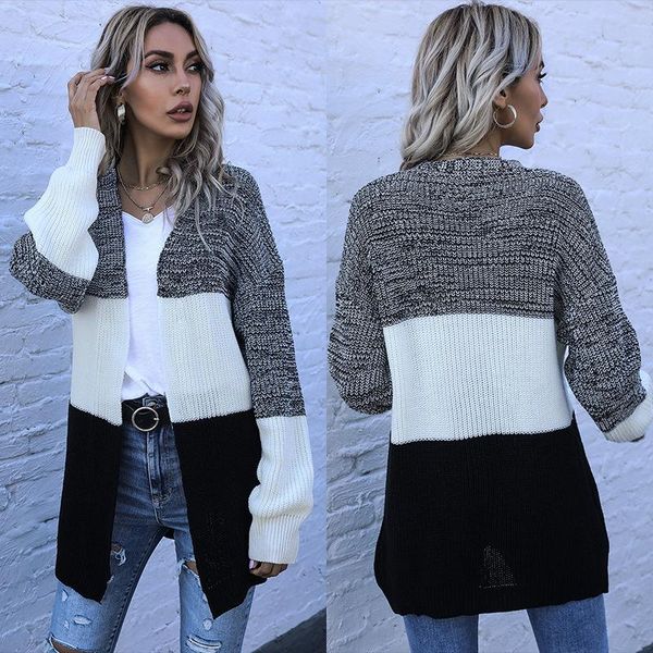 women's knits & tees temperament mid-length cardigan contrast color v-neck knitted jacket 2021 autumn and winter clothing qm*, White
women's knits & tees temperament mid-length cardigan contrast color v-neck knitted jacket 2021 autumn and winter clothing qm*, White