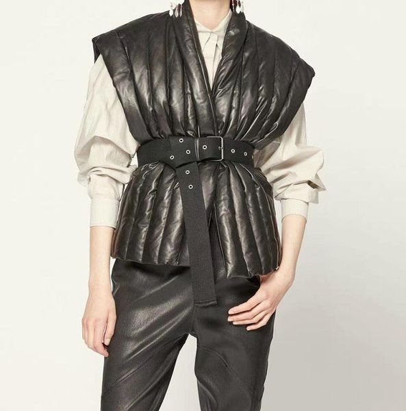 women's vests woman 2021 ajali black faux pu leather quilting down waistcoat jacket sleeves v-neck waist belt fashion vest, Black;white
women's vests woman 2021 ajali black faux pu leather quilting down waistcoat jacket sleeves v-neck waist belt fashion vest, Black;white