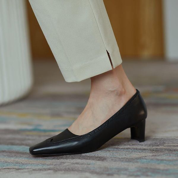 dress shoes high heels soft genuine leather women square toe fashion quality women's heel simple basic, Black
dress shoes high heels soft genuine leather women square toe fashion quality women's heel simple basic, Black