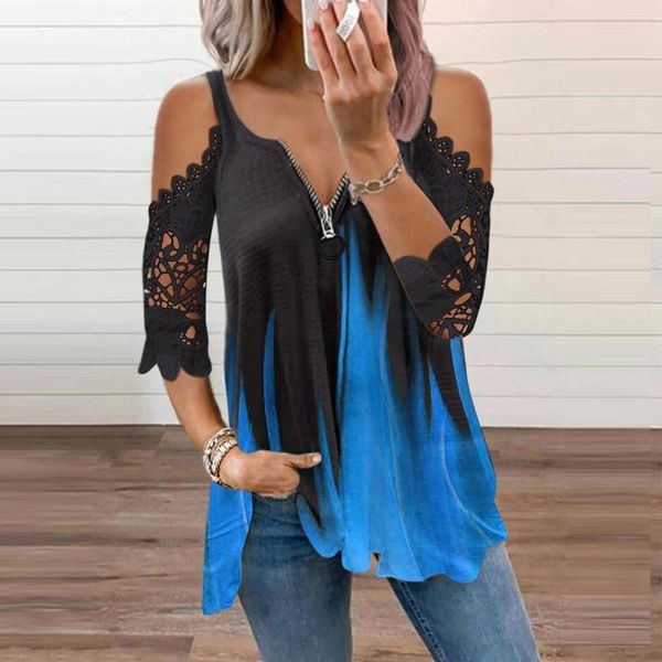women's blouses & shirts fashion loose zipper blouse v-neck lace halter print splicing femme tie-dye printing plus size for women, White
women's blouses & shirts fashion loose zipper blouse v-neck lace halter print splicing femme tie-dye printing plus size for women, White
