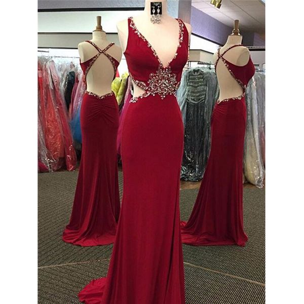 burgundy mermaid prom dresses backless satin cutaway sides long evening party gowns crytal custom made women formal dresses, Black
burgundy mermaid prom dresses backless satin cutaway sides long evening party gowns crytal custom made women formal dresses, Black