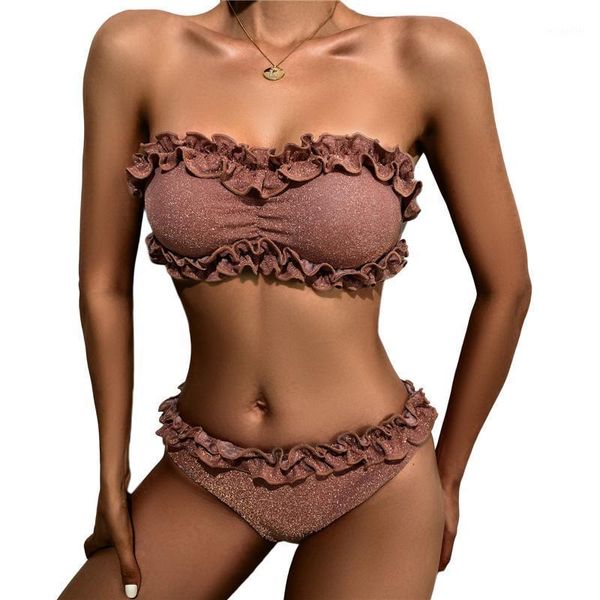 women's swimwear 2 pieces solid color lace up bikini suit bathing female ruffled sleeveless strapless +bikini panties for summer, White;black
women's swimwear 2 pieces solid color lace up bikini suit bathing female ruffled sleeveless strapless +bikini panties for summer, White;black