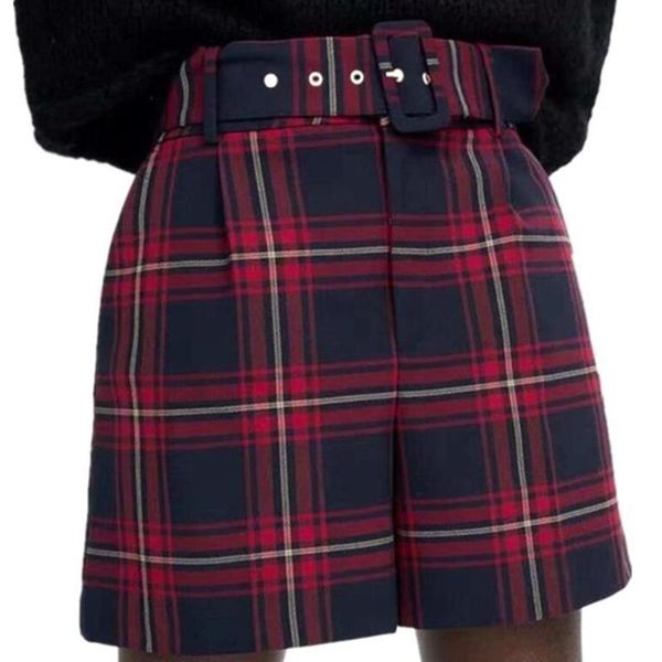 women's shorts 2021 winter women red plaid self-belted high waist england style checkered vintage, White;black
women's shorts 2021 winter women red plaid self-belted high waist england style checkered vintage, White;black