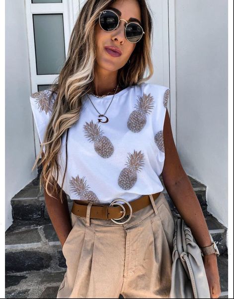 women summer sleeveless shoulder pad cotton t shirt crew neck print casual loose shirt drop shipping, White
women summer sleeveless shoulder pad cotton t shirt crew neck print casual loose shirt drop shipping, White