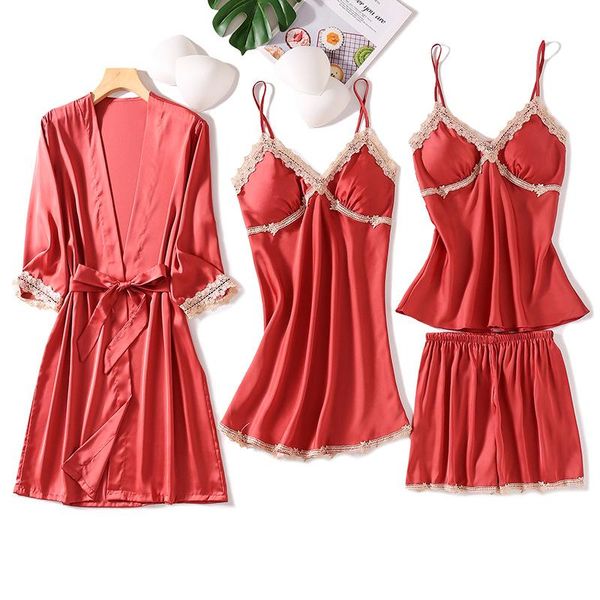 women's sleepwear 4pcs robe set women kimono bathrobe gown nightwear satin intimate lingerie lace home clothes novelty loose suit, Black;red
women's sleepwear 4pcs robe set women kimono bathrobe gown nightwear satin intimate lingerie lace home clothes novelty loose suit, Black;red