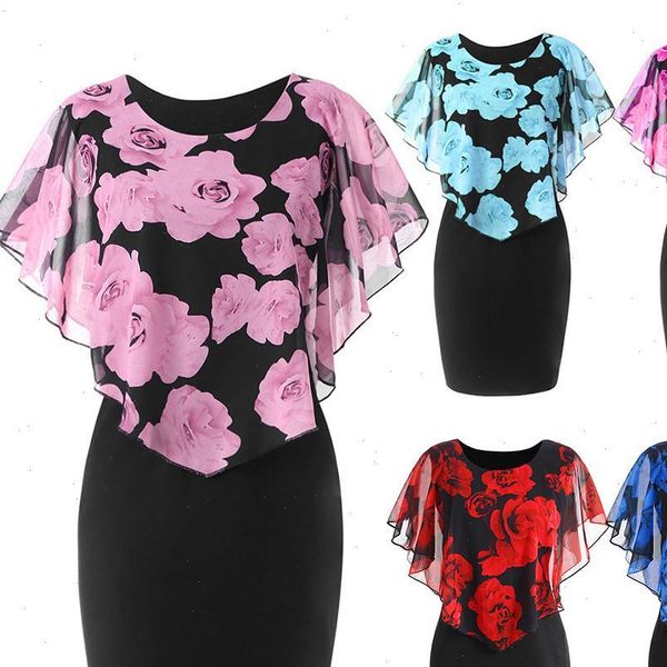 plus size 5xl elegant office lady rose flower print cape bodycon knee length dress vestidos summer dresses causal clothing, Black;gray
plus size 5xl elegant office lady rose flower print cape bodycon knee length dress vestidos summer dresses causal clothing, Black;gray
