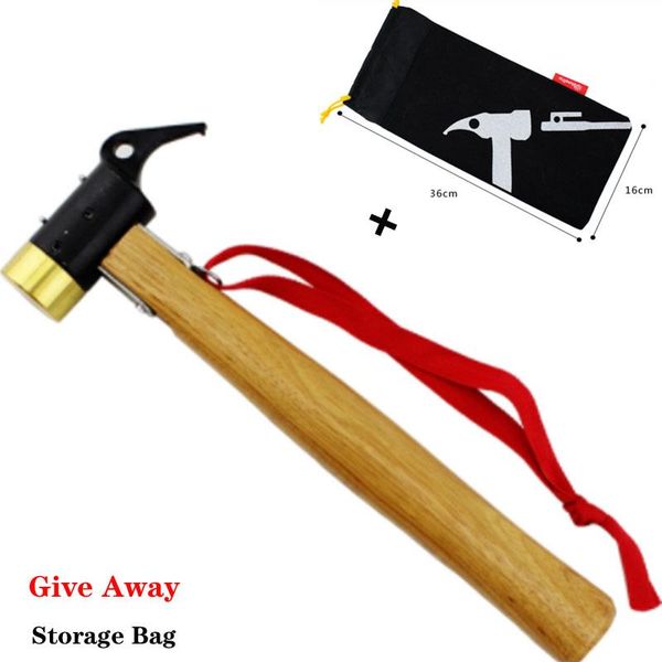 hand tools outdoor camping copper hammer tent tarp nails pegs wooden handle nail puller ground with storage bag
