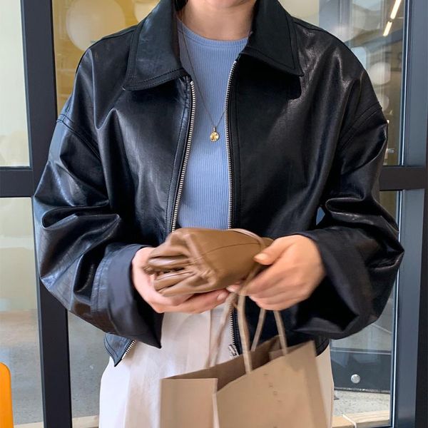 women's leather & faux o-neck spring woman's pu jackets long sleeve casual ladies coats basic female jacket with pockets, Black
women's leather & faux o-neck spring woman's pu jackets long sleeve casual ladies coats basic female jacket with pockets, Black