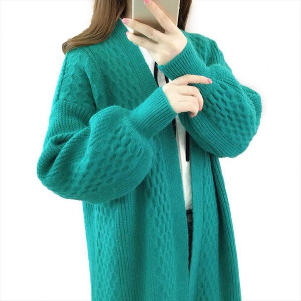 women autumn winter long sleeve sweater open front cardigan mid length warm knit coat, White;black
women autumn winter long sleeve sweater open front cardigan mid length warm knit coat, White;black