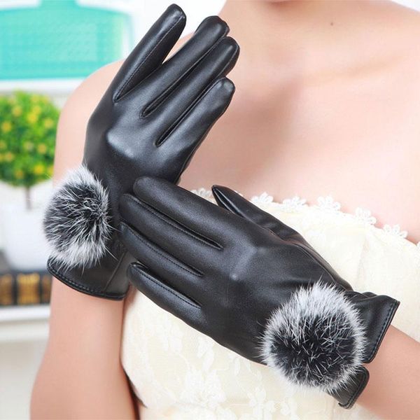 five fingers gloves ly 1pair winter soft mittens warm pu leather fur balls female touches screen women do99, Blue;gray
five fingers gloves ly 1pair winter soft mittens warm pu leather fur balls female touches screen women do99, Blue;gray