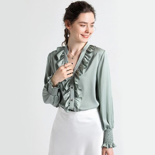 women's blouses & shirts hodisytian 2021 women blouse 100% mulberry silk retro ruffles elegant v neck female long sleeve blusas femme, White
women's blouses & shirts hodisytian 2021 women blouse 100% mulberry silk retro ruffles elegant v neck female long sleeve blusas femme, White