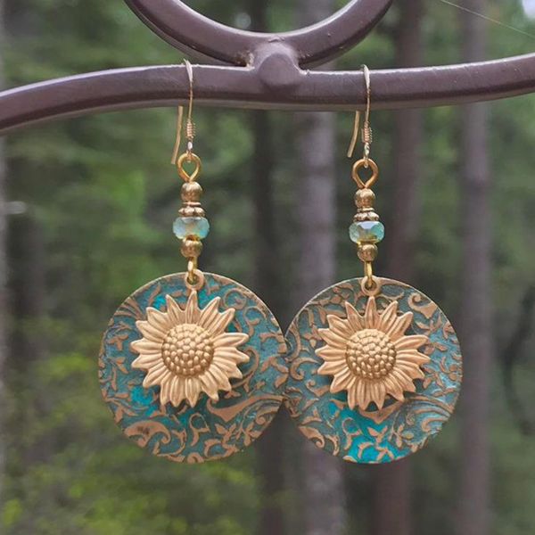 bohemian style double layer sunflower exquisite pattern dangle earrings rose retro earring hook ear accessories, Silver
bohemian style double layer sunflower exquisite pattern dangle earrings rose retro earring hook ear accessories, Silver