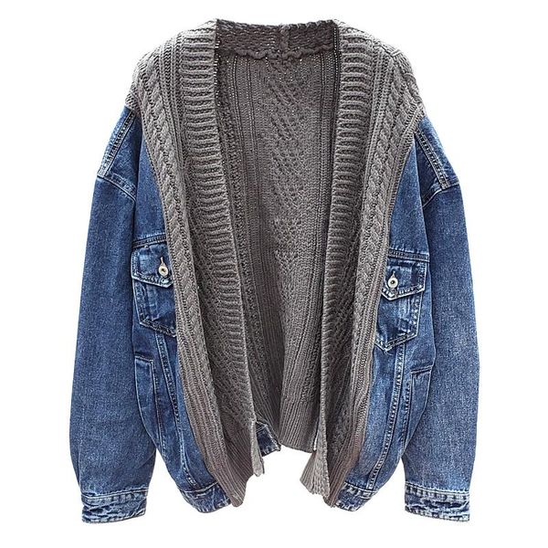 women's jackets spring autumn 2021 loose sweater stitching denim coat long sleeve knitted cardigan korea jacket women large size, Black;brown
women's jackets spring autumn 2021 loose sweater stitching denim coat long sleeve knitted cardigan korea jacket women large size, Black;brown
