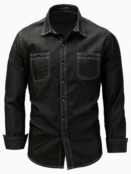 men titching pocket front denim shirt 75ji#, Blue
men titching pocket front denim shirt 75ji#, Blue