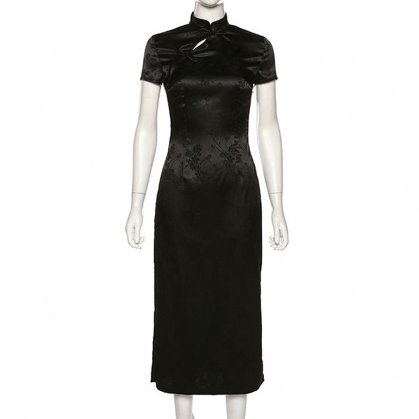 women mandarin neck short sleeve slim side high split cheongsam goth female dark embroidery party bodycon dress, Black;gray
women mandarin neck short sleeve slim side high split cheongsam goth female dark embroidery party bodycon dress, Black;gray