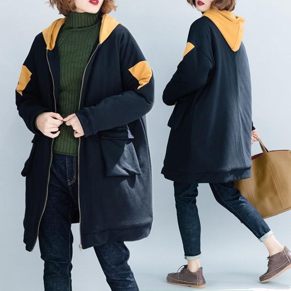 big size autumn winter women fashion elegant spliced outwear lady female plus large long loose cardigans cotton thick coat, Black
big size autumn winter women fashion elegant spliced outwear lady female plus large long loose cardigans cotton thick coat, Black