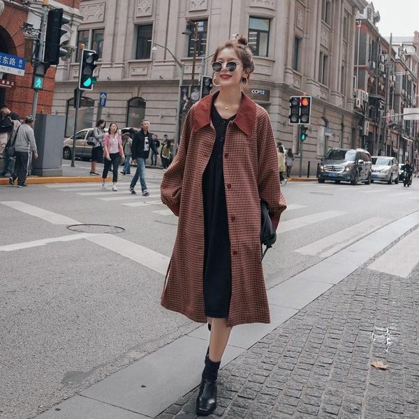 women's trench coats thousand birds plaid coat long 2021 spring autumn korean loose lapel single-breasted straight fashion 1, Tan;black
women's trench coats thousand birds plaid coat long 2021 spring autumn korean loose lapel single-breasted straight fashion 1, Tan;black