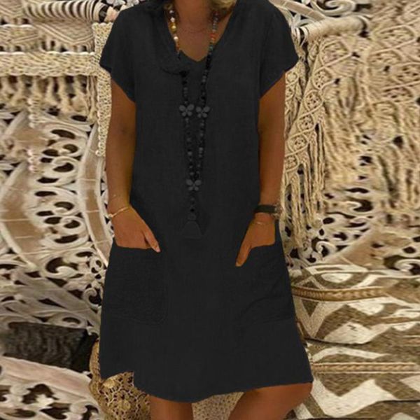 casual dresses for women 2021 women's elegant solid color short-sleeve v-neck pocket dress plus size clothing beach, Black;gray
casual dresses for women 2021 women's elegant solid color short-sleeve v-neck pocket dress plus size clothing beach, Black;gray