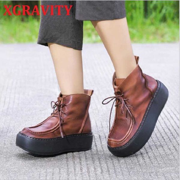 s122 xgravity new original cow genuine leather boots thick sole wedge platform boots lace up wedge shoes sinple vintage footwear 210429, Black
s122 xgravity new original cow genuine leather boots thick sole wedge platform boots lace up wedge shoes sinple vintage footwear 210429, Black
