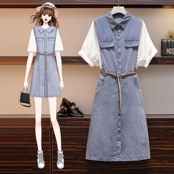 2020 summer new fat sister show thin loose large size women's dress foreign style age reduction cover belly medium length denim dress, Black;gray
2020 summer new fat sister show thin loose large size women's dress foreign style age reduction cover belly medium length denim dress, Black;gray