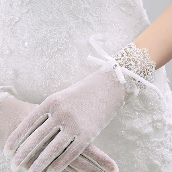 bridal gloves elegant women wedding for bride lace appliqued short with bow, White
bridal gloves elegant women wedding for bride lace appliqued short with bow, White