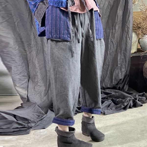 johnature autumn winter cotton linen retro patchwork pocket elastic waist harem pants 2021 leisure women ankle-length women's & capris, Black;white
johnature autumn winter cotton linen retro patchwork pocket elastic waist harem pants 2021 leisure women ankle-length women's & capris, Black;white