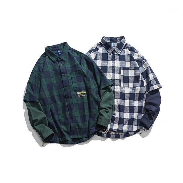 autumn new retro contrast color plaid shirt male japanese youth loose fake two casual shirt1, White;black
autumn new retro contrast color plaid shirt male japanese youth loose fake two casual shirt1, White;black