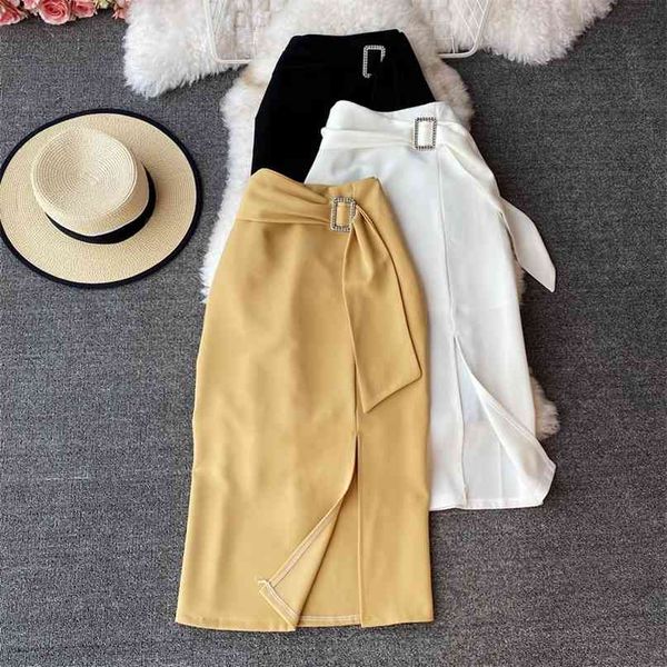 women's skirt solid decoration high waist midi pencil summer korean fashion office lady work wear 210603, Black
women's skirt solid decoration high waist midi pencil summer korean fashion office lady work wear 210603, Black